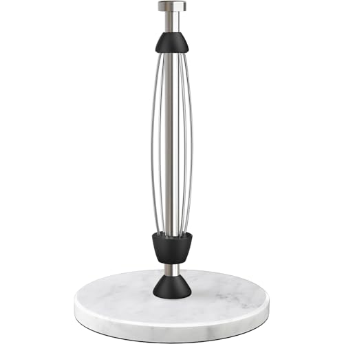 PAROTO Marble Paper Towel Holder Countertop, Stainless Steel, One-Handed Tear, Freestanding Paper Towel Stand Rack with Ratchet Mechanism for Kitchen Toilet Bathroom Essentials Decor Accessories, Silver - Image 1