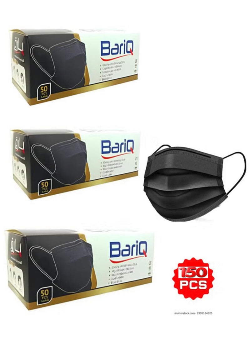 Bariq Of black disposable medical face masks, 3 layers, with soft elastic ear loops on the skin 50 pieces x 3 Boxes - Image 1