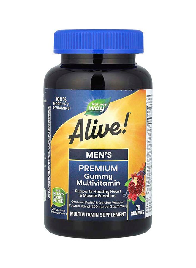 Nature's Way, Alive!Â® Men's Premium Gummy Multivitamin, Orange, Grape & Cherry, 75 Gummies - Image 1