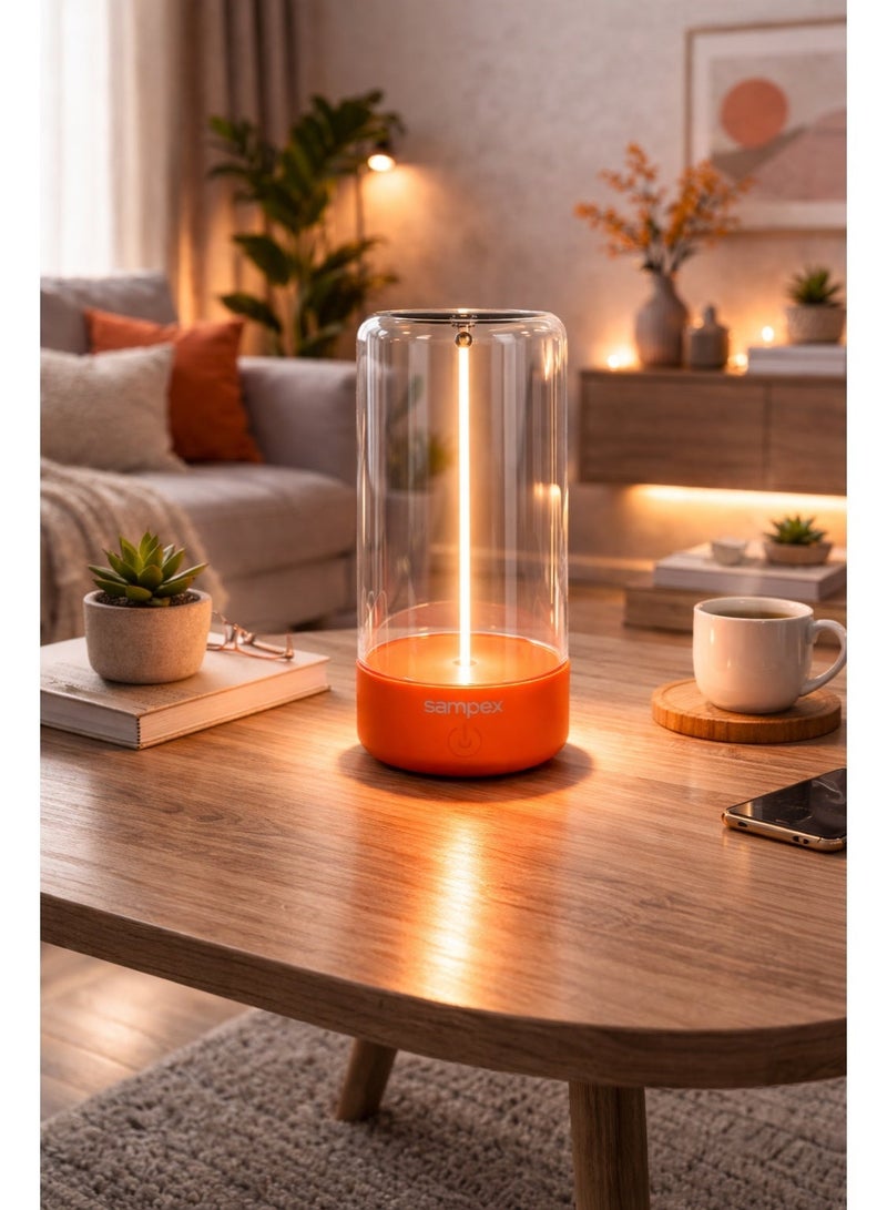 Sompex Pulse Compact Rechargeable Table Lamp | Sleek & Portable LED Light | IP54 (water-resistant) | Brightness memory function | Indoor & Outdoor Use | 3 warm light | 14.5 cm Height - Neon Orange - Image 2
