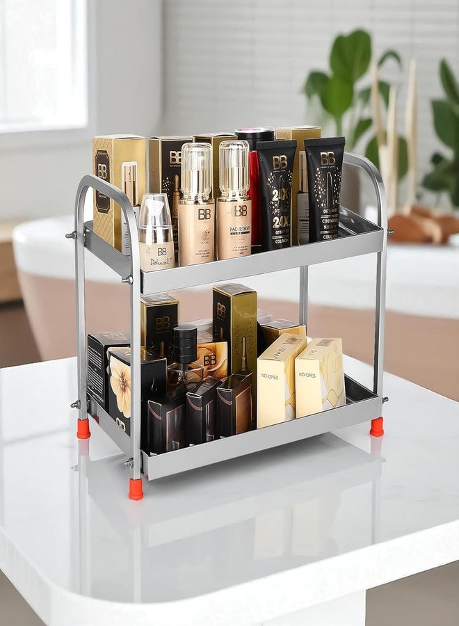 VK15 COLLECTION Stainless Steel 2-Tier Kitchen Rack, Rust-Proof Multipurpose Storage Organizer Shelf for Countertop, Bathroom & Under Sink | Steel Shelf Stand | Rack for Kitchen Storage - Image 4