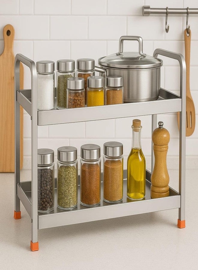 VK15 COLLECTION Stainless Steel 2-Tier Kitchen Rack, Rust-Proof Multipurpose Storage Organizer Shelf for Countertop, Bathroom & Under Sink | Steel Shelf Stand | Rack for Kitchen Storage - Image 3