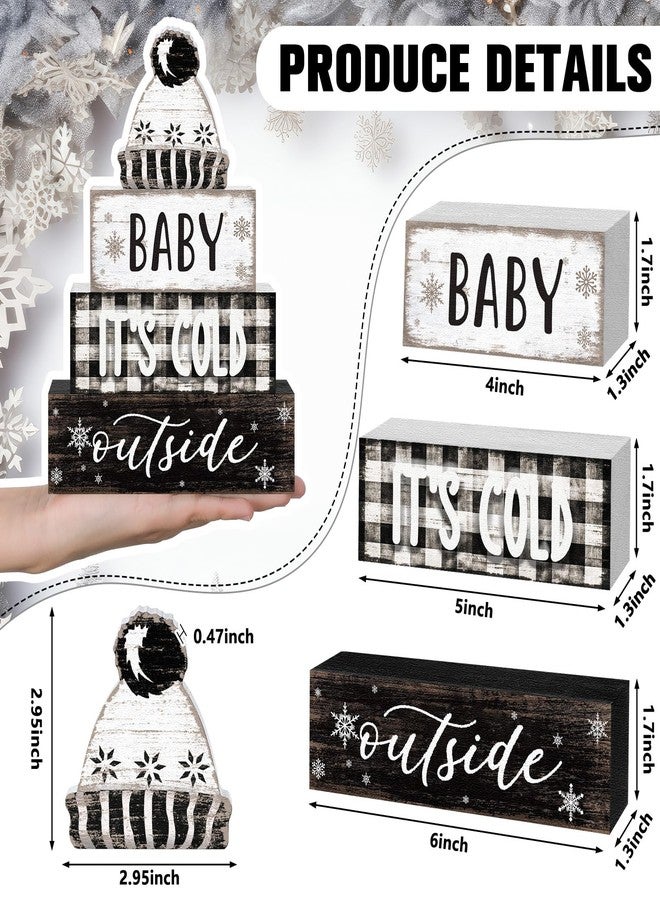 مجموعة مارسوي المكونة من 4 قطع لتزيين طاولة الشتاء، تتضمن قبعة خشبية، لوحة خشبية، صينية متعددة الطبقات بتصميم ريفي، ديكور "الجو بارد بالخارج"، قطعة مركزية أنيقة للطاولة، ديكور شتوي دافئ ومحايد للمنزل والمكتب والرف. - Image 3