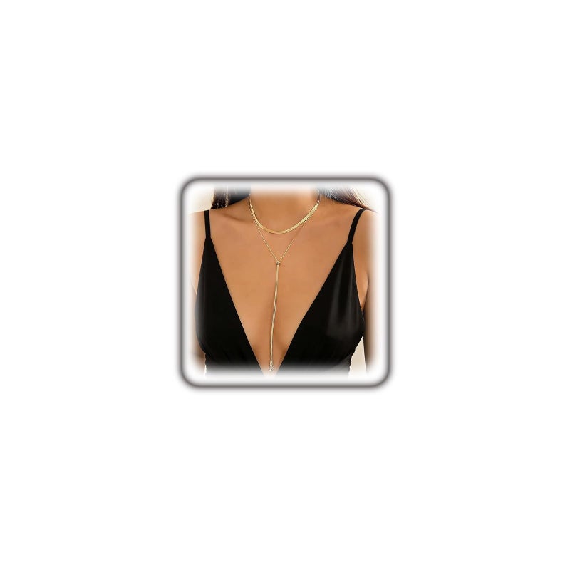 GIGB PBDK Chunky Gold Choker Necklace for Women,Trendy Silver Statement Necklace Long Snake Chain Drop Necklace,Charm Prom Body Jewelry Accessories Gifts (Gold3) - Image 1