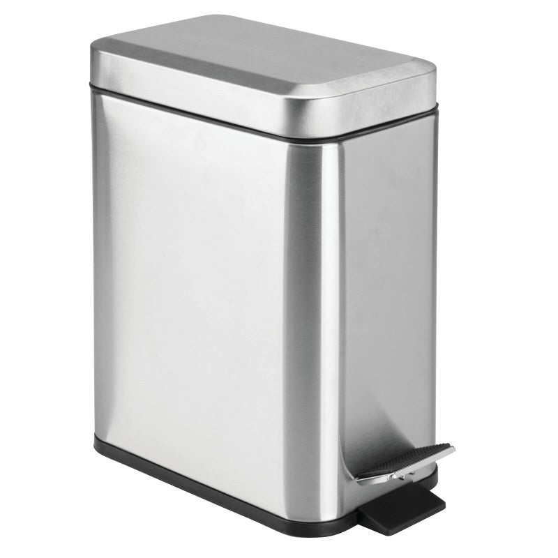 mDesign Pedal Waste Basket — Metal Waste Bin with Pedal, Lid and Plastic Bucket Insert — Perfect for Bathroom, Kitchen and Office — 5 Litre Household Rubbish Bin with Ergonomic Design — Marble Print - Image 1