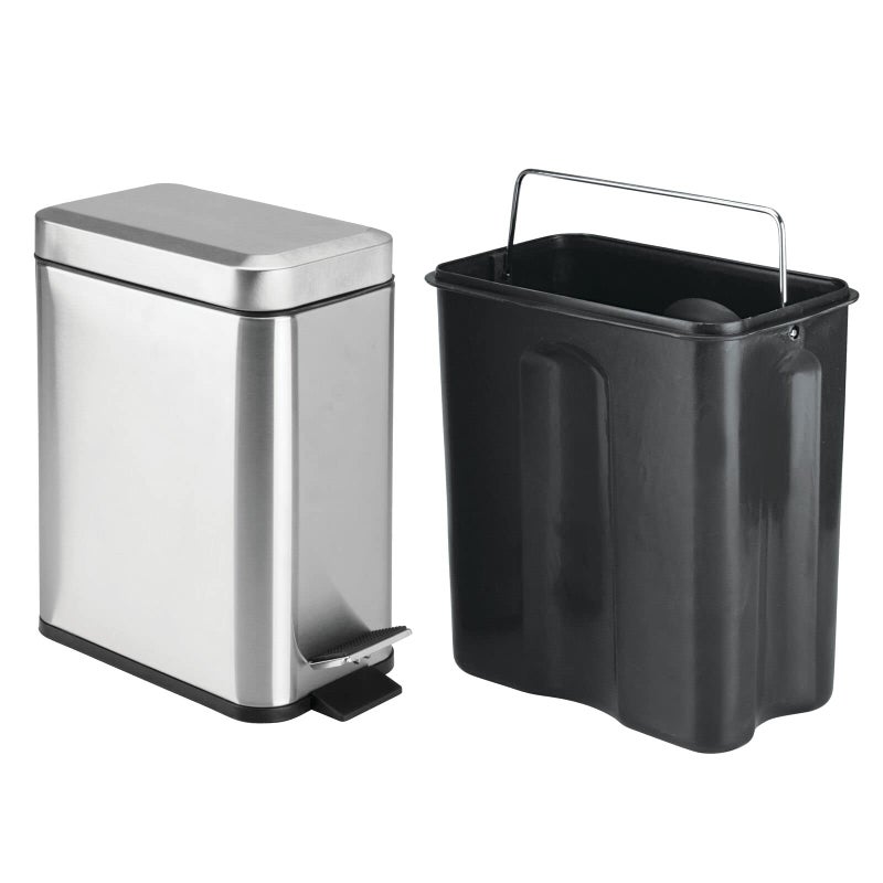 mDesign Pedal Waste Basket — Metal Waste Bin with Pedal, Lid and Plastic Bucket Insert — Perfect for Bathroom, Kitchen and Office — 5 Litre Household Rubbish Bin with Ergonomic Design — Marble Print - Image 5