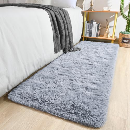 Keeko Small Bedroom Runner Rug 2x6, Grey Fluffy Bedside Kids Room Rugs Living Room Shag Throw Rug for Nursery Entryway Fuzzy Indoor Area Carpet Cute Rugs for Boy Baby Girl Room Dorm Decor - Image 1