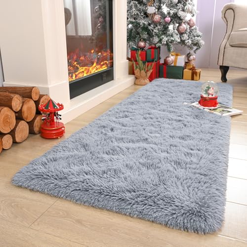 Keeko Small Bedroom Runner Rug 2x6, Grey Fluffy Bedside Kids Room Rugs Living Room Shag Throw Rug for Nursery Entryway Fuzzy Indoor Area Carpet Cute Rugs for Boy Baby Girl Room Dorm Decor - Image 3