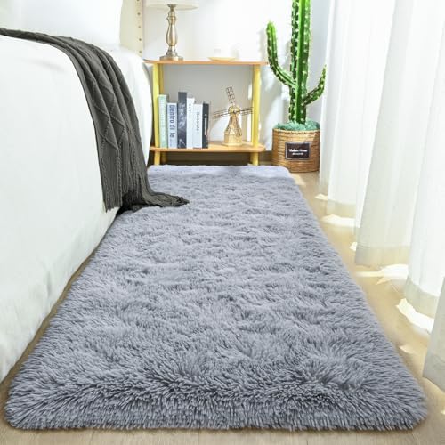 Keeko Small Bedroom Runner Rug 2x6, Grey Fluffy Bedside Kids Room Rugs Living Room Shag Throw Rug for Nursery Entryway Fuzzy Indoor Area Carpet Cute Rugs for Boy Baby Girl Room Dorm Decor - Image 2