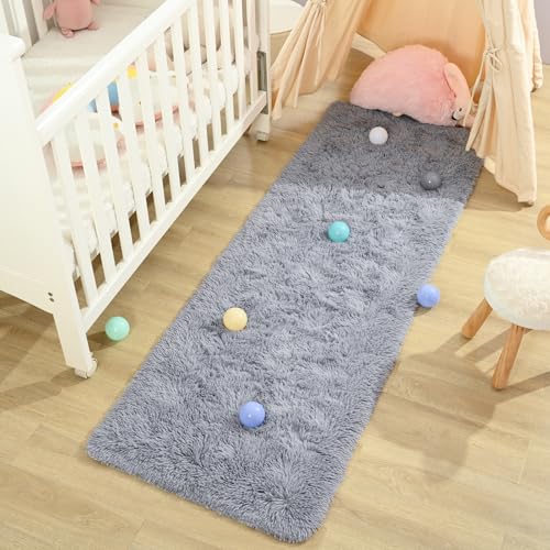 Keeko Small Bedroom Runner Rug 2x6, Grey Fluffy Bedside Kids Room Rugs Living Room Shag Throw Rug for Nursery Entryway Fuzzy Indoor Area Carpet Cute Rugs for Boy Baby Girl Room Dorm Decor - Image 4