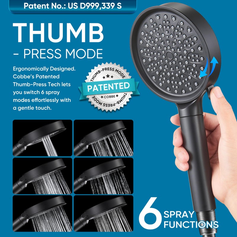 Cobbe Filtered Shower Head with Handheld, High Pressure 6 Spray Mode Showerhead with Filters, Water Softener Filters Beads for Hard Water - Remove Chlorine - Black - Image 4
