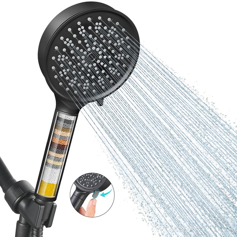 Cobbe Filtered Shower Head with Handheld, High Pressure 6 Spray Mode Showerhead with Filters, Water Softener Filters Beads for Hard Water - Remove Chlorine - Black - Image 1