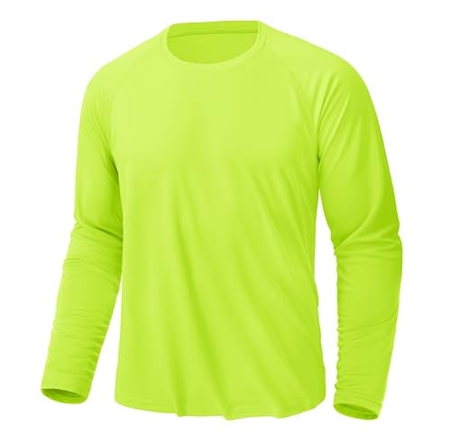 KEFITEVD Rash Guard for Men Long Sleeve Crew Neck T-Shirts UV Protection Active Shirts Lightweight Workout Shirts Hiking Shirt Quick Dry Fluorescent Green - Image 1