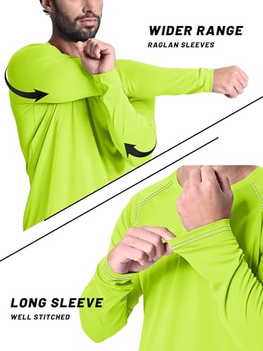 KEFITEVD Rash Guard for Men Long Sleeve Crew Neck T-Shirts UV Protection Active Shirts Lightweight Workout Shirts Hiking Shirt Quick Dry Fluorescent Green - Image 3