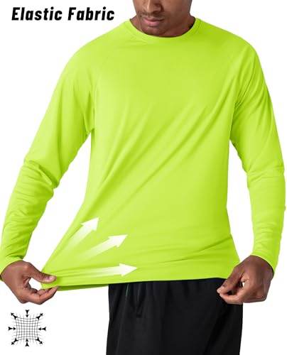 KEFITEVD Rash Guard for Men Long Sleeve Crew Neck T-Shirts UV Protection Active Shirts Lightweight Workout Shirts Hiking Shirt Quick Dry Fluorescent Green - Image 4