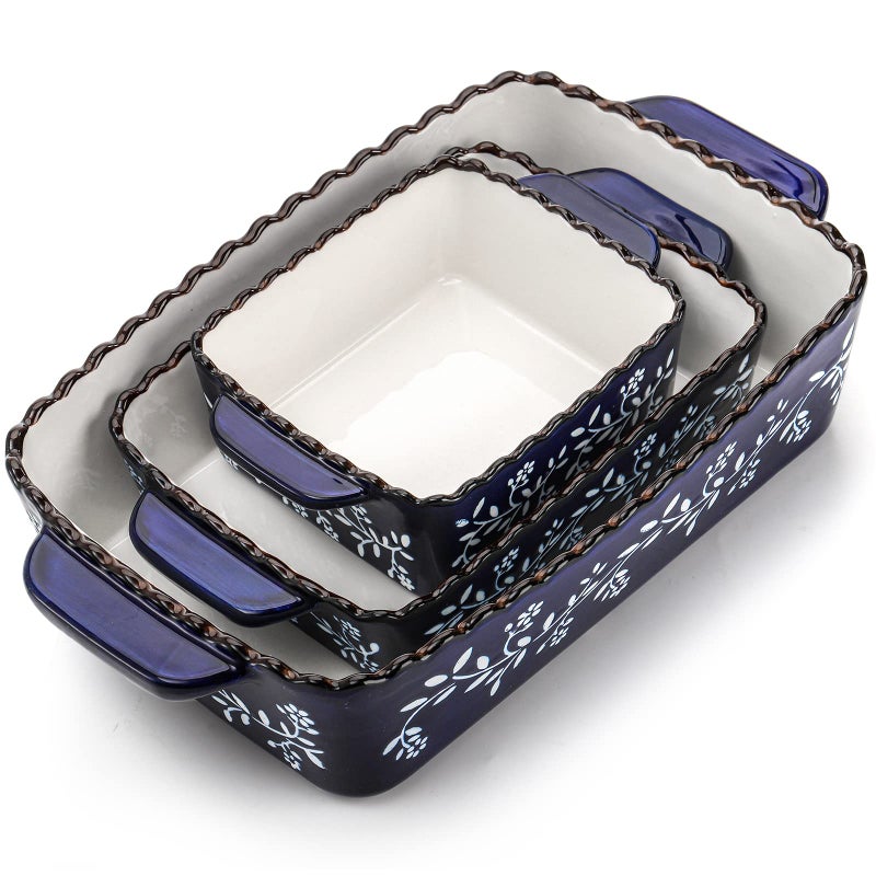AVLA 3 Pack Ceramic Bakeware Set Porcelain Rectangular Baking Dish Lasagna Pans for Cooking Kitchen Casserole Dishes Cake Dinner 12 x 8.5 x 6 Inches of Baking Pans Banquet and Daily Use Cobalt Blue - Image 1