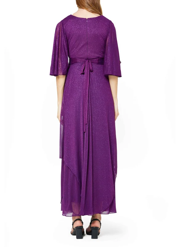 Amri Embellished Wrap Bodice Angel Sleeve Flared Dress
