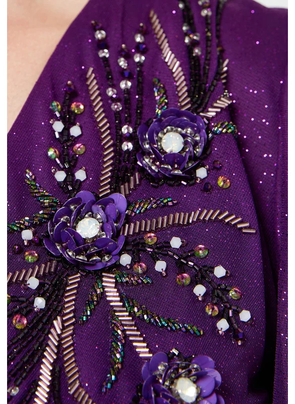 Amri Embellished Wrap Bodice Angel Sleeve Flared Dress