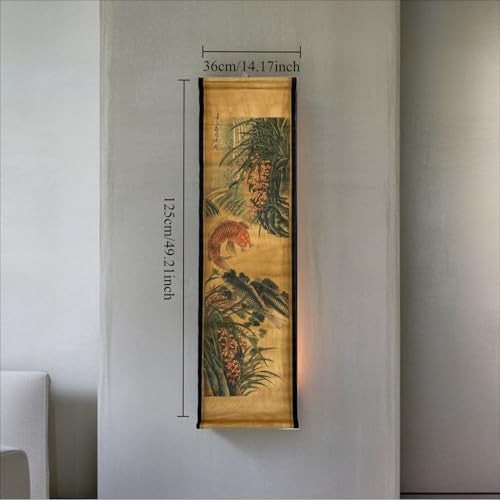 CIFIBIFUN Wall Art Poster Prints Paintings, Hanging Paper Scroll Decor Asia Vintage Aesthetic,for Office Restaurant Orchid Spring Koi Fish(D) - Image 2