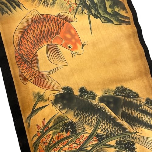 CIFIBIFUN Wall Art Poster Prints Paintings, Hanging Paper Scroll Decor Asia Vintage Aesthetic,for Office Restaurant Orchid Spring Koi Fish(D) - Image 4