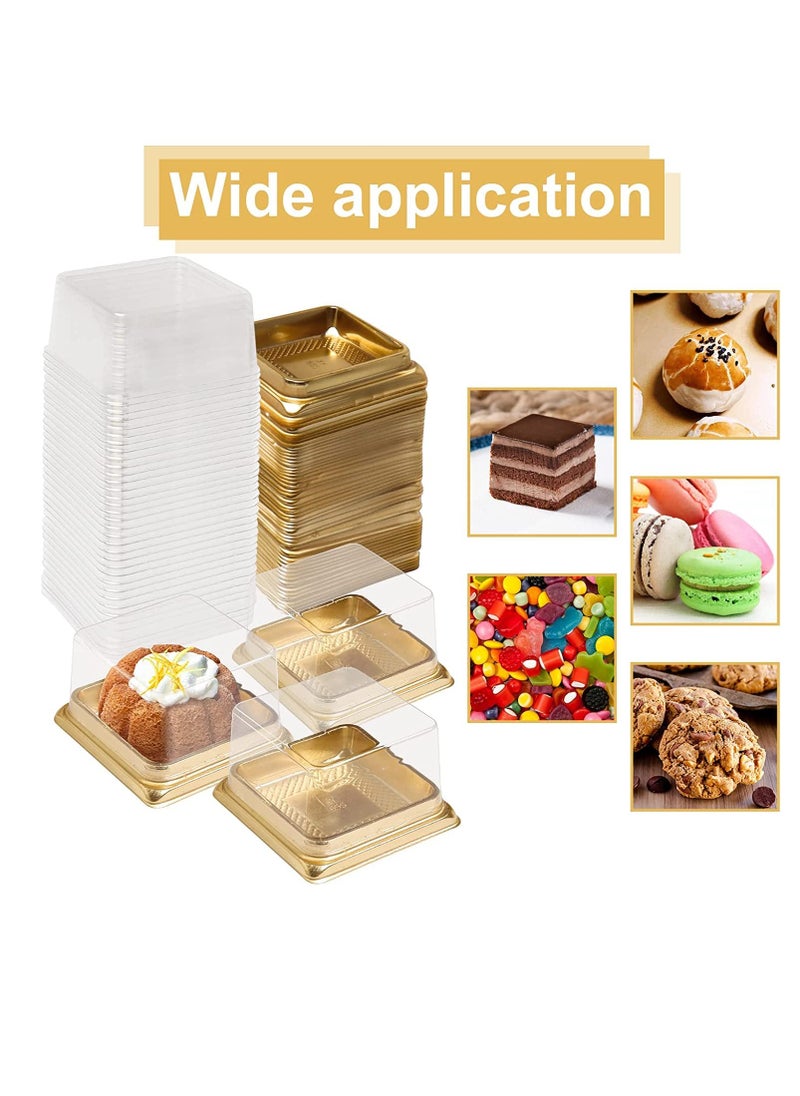 Excefore Cupcake Boxes Mini Mooncake Box 50Pack Individual Cake Boxes Container Plastic Transparent Mooncake Box Cake Cookies Muffins Box for Baby Shower Wedding Birthday Party Supplies (Gold Base)  - Image 2