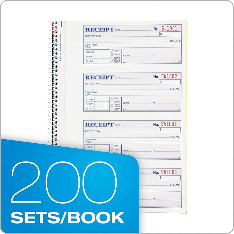 Adams Money and Rent Receipt Book - 2-Part Carbonless, Spiral Bound, 200 Sets, 7-5/8" x 11", White/Canary - Image 2