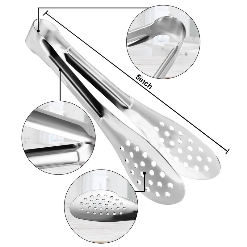 XEVOM 10PCS Serving Tongs, Small Kitchen Tongs,XEVOM Stainless Steel small Appetizer Tongs Mini Sugar Ice (5 Inch) - Image 2