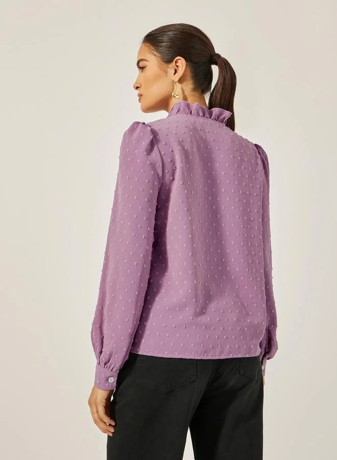 Styli Dobby Button Down Regular Fit Top with Lace Detail