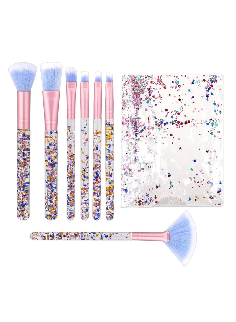KASTWAVE 7PCS Makeup Brushes Set, Face Base Makeup Brush, Crystal Sparkles Make Up Brush, Professional Blending Brush with Sequins Handle, Cute Blush Foundation Highlight Concealers Eye Shadow Fan Beauty Brush - Image 1
