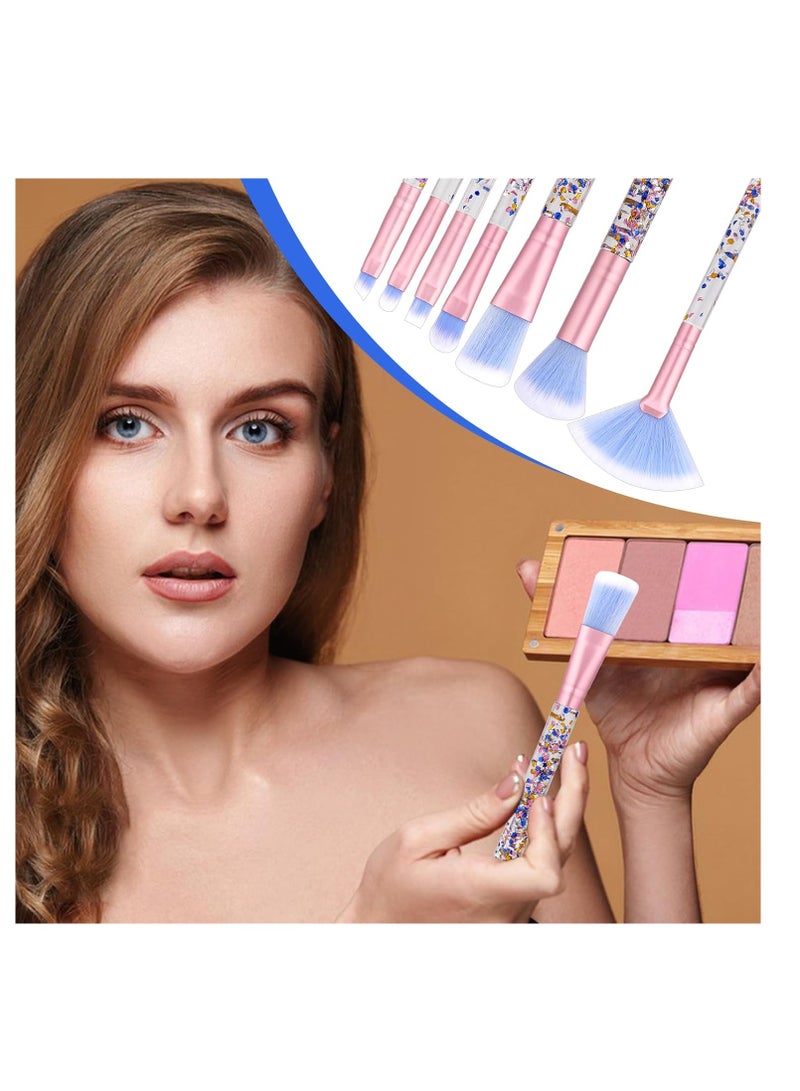 KASTWAVE 7PCS Makeup Brushes Set, Face Base Makeup Brush, Crystal Sparkles Make Up Brush, Professional Blending Brush with Sequins Handle, Cute Blush Foundation Highlight Concealers Eye Shadow Fan Beauty Brush - Image 5