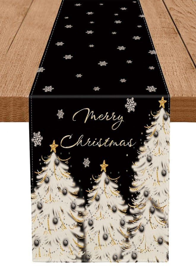 GAGEC Christmas Table Runner Xmas Golden Tree Star Snowflake Black Merry Christmas 13 x 72 Inch Long Runners Winter Holiday Home Kitchen Table Decor - Image 1