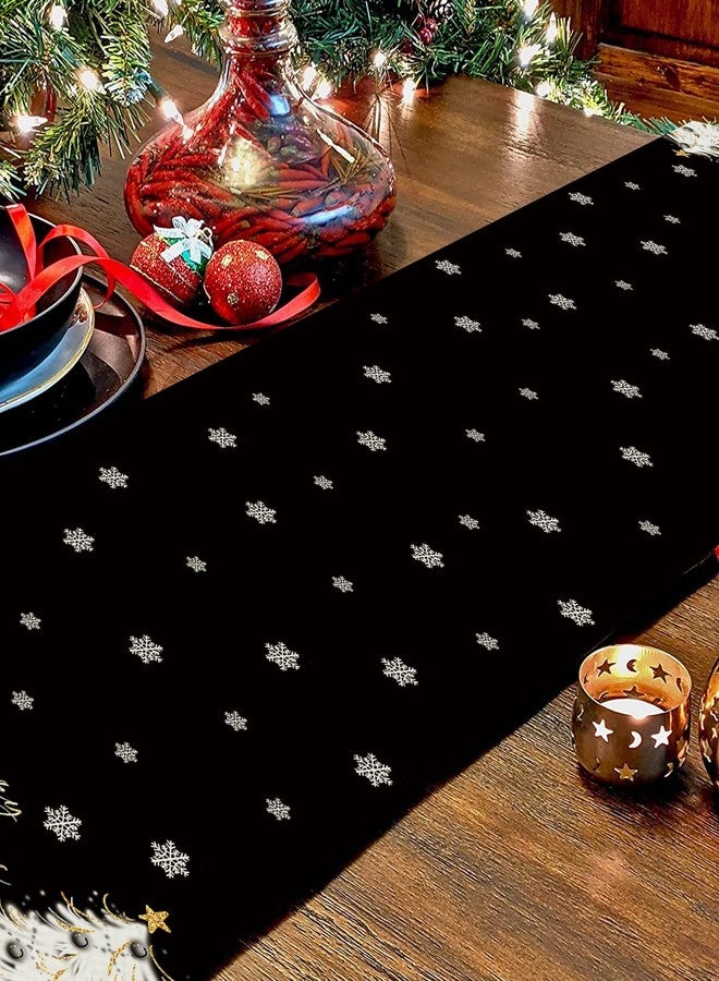 GAGEC Christmas Table Runner Xmas Golden Tree Star Snowflake Black Merry Christmas 13 x 72 Inch Long Runners Winter Holiday Home Kitchen Table Decor - Image 3