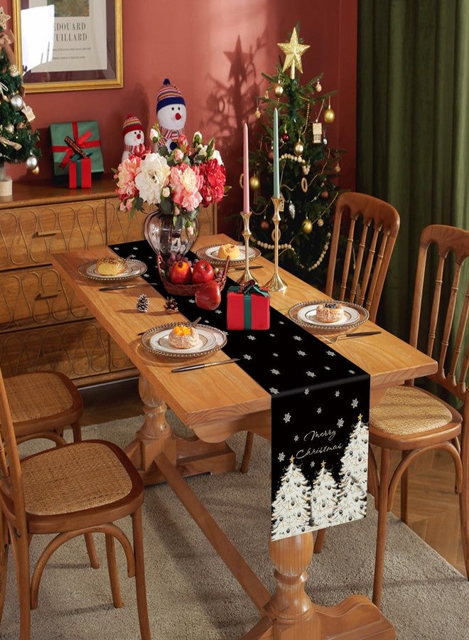 GAGEC Christmas Table Runner Xmas Golden Tree Star Snowflake Black Merry Christmas 13 x 72 Inch Long Runners Winter Holiday Home Kitchen Table Decor - Image 2