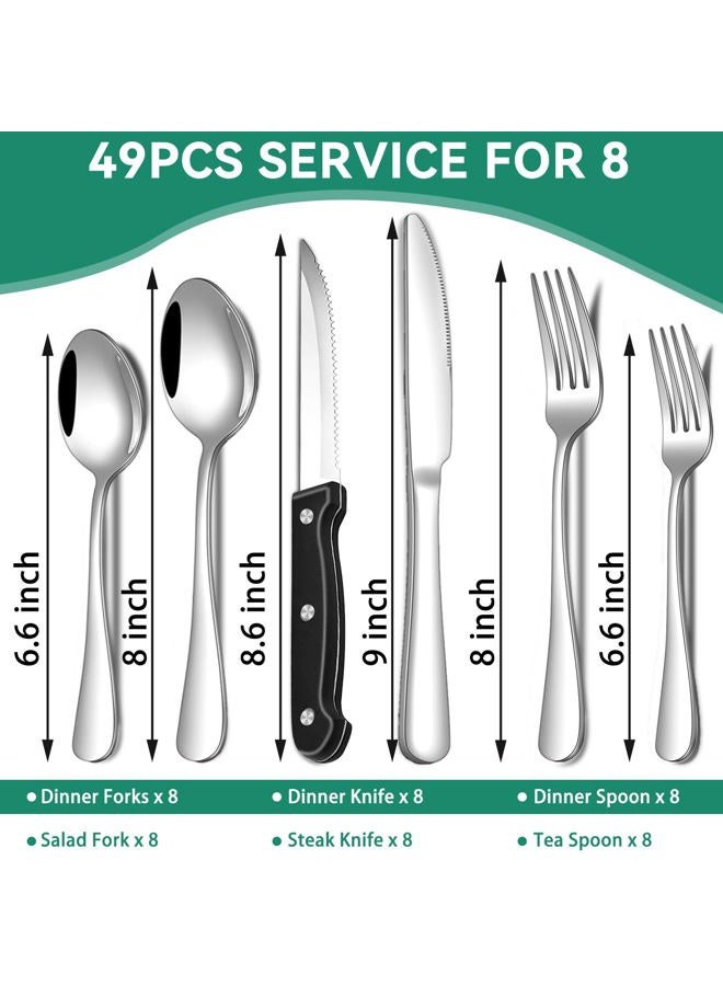 JUNLIN 49-Piece Stainless Steel Silverware Set with Cutlery Organizer, Service for 8 with Steak Knives and Kitchen Utensils - Image 2