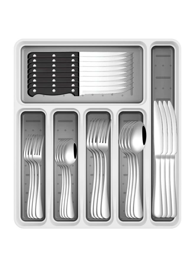 JUNLIN 49-Piece Stainless Steel Silverware Set with Cutlery Organizer, Service for 8 with Steak Knives and Kitchen Utensils - Image 1