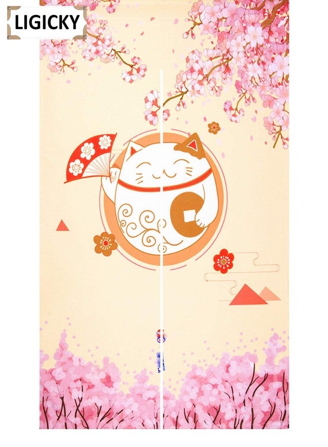 LIGICKY Japanese Style Noren Long Doorway Curtain Fortune Cat & Cherry Blossom Hanging Door Tapestry for Home Decoration, 33.5 x 59 inch - Image 3