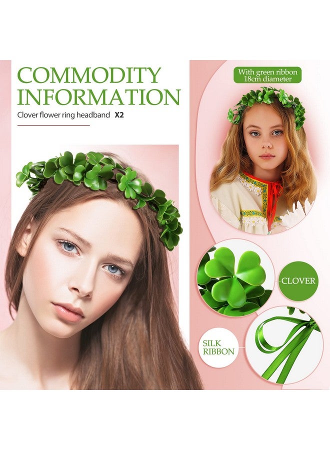 Waydress 2 Pieces St. Patrick'S Day Irish Shamrock Headbands Flower Crown Clover Headband St. Patrick'S Day Accessories Green Garland Clover Garland Party Accessories Fairy Accessories For Women Men And Girls - Image 2