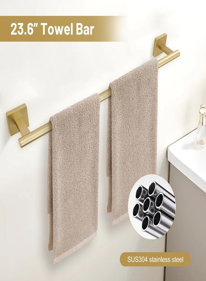 TURS 5-Pieces Brushed Gold Bathroom Hardware Set 23.6 Inch SUS304 Stainless Steel Towel Bar Set Wall Mounted Square Toilet Paper Holder with Shelf - Image 2