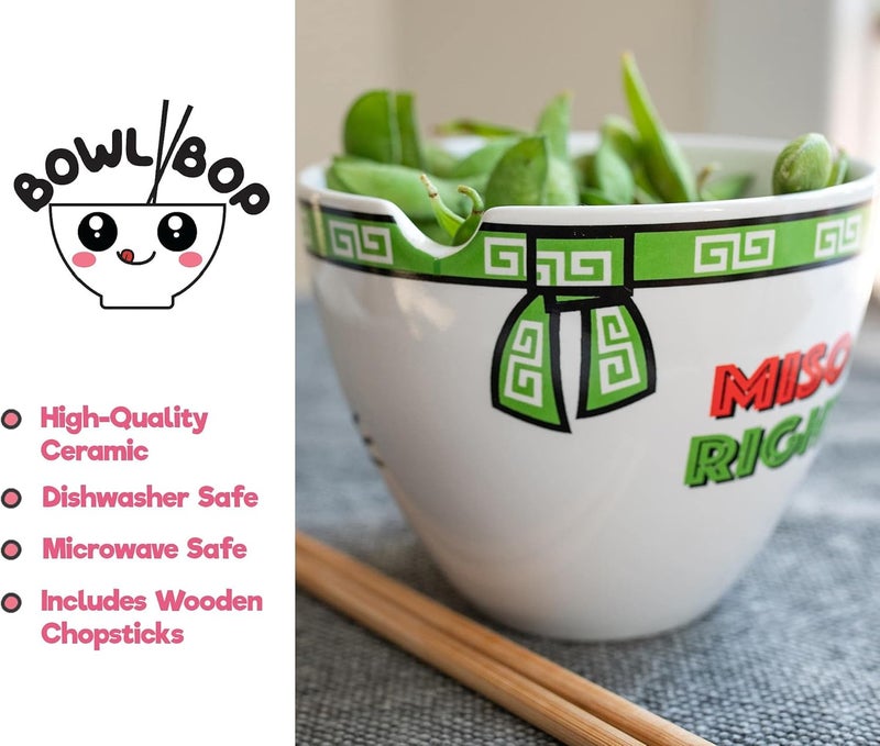 Boom Trendz Bowl Bop Miso Happy Japanese Ceramic Dinnerware Set  Includes 16Ounce Ramen Noodle and Wooden Chopsticks Asian Food Dish For Home  Kitchen Kawaii Anime Gifts Green - Image 4