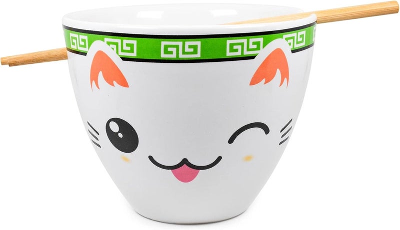 Boom Trendz Bowl Bop Miso Happy Japanese Ceramic Dinnerware Set  Includes 16Ounce Ramen Noodle and Wooden Chopsticks Asian Food Dish For Home  Kitchen Kawaii Anime Gifts Green - Image 2