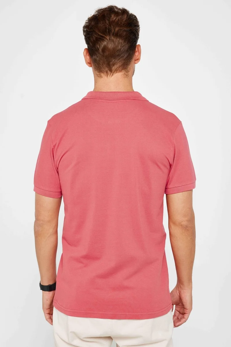 Tudors Men's Slim Fit Narrow Cut Cotton Plain Pique Powder Color Polo Collar T-Shirt