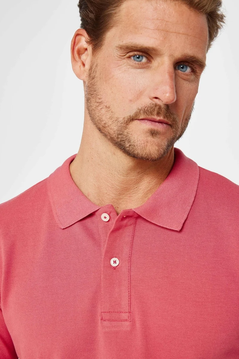 Tudors Men's Slim Fit Narrow Cut Cotton Plain Pique Powder Color Polo Collar T-Shirt