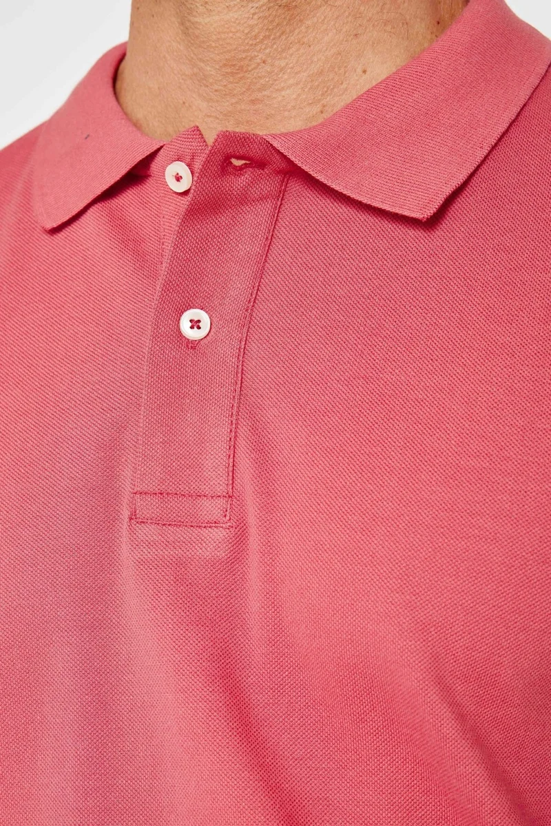 Tudors Men's Slim Fit Narrow Cut Cotton Plain Pique Powder Color Polo Collar T-Shirt