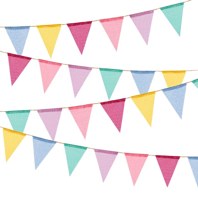 60 Flags Imitated Burlap Pennant Banner  Multicolor Fabric Triangle Rainbow Flag Bunting for Party and Festival Classroom Hanging Decoration