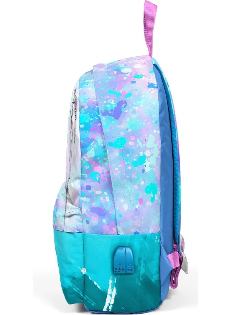 CORAL HIGH Deep Blue Unicorn Backpack with Two Compartments and USB Charging Headphone Output 23429