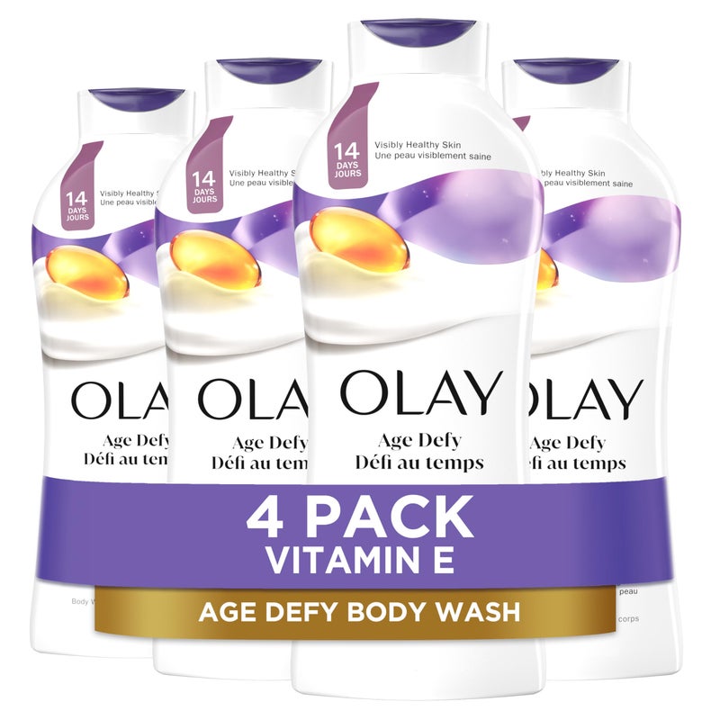 Olay Body Wash for Women, Age Defying with Vitamin E, 24hr Moisturizing, Hydrating & Refreshing, B3 Vitamin Complex, Free of Parabens & Phthalates, For All Skin Types, Scented, 22 fl oz (Pack of 4) - Image 1
