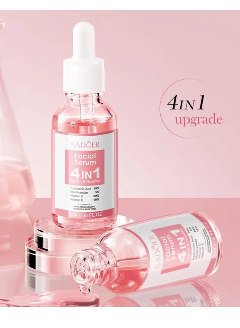 SADOER Facial Serum 4 in 1 Repair Nourish 30ml 4 in 1 Facial Serum with Hyaluronic Acid Vitamin C Nicotinamide Vitamin E for Moisturizing Hydrating Oil Control Anti Aging Anti Wrinkle Brightening Skincare Face Serum  - Image 2