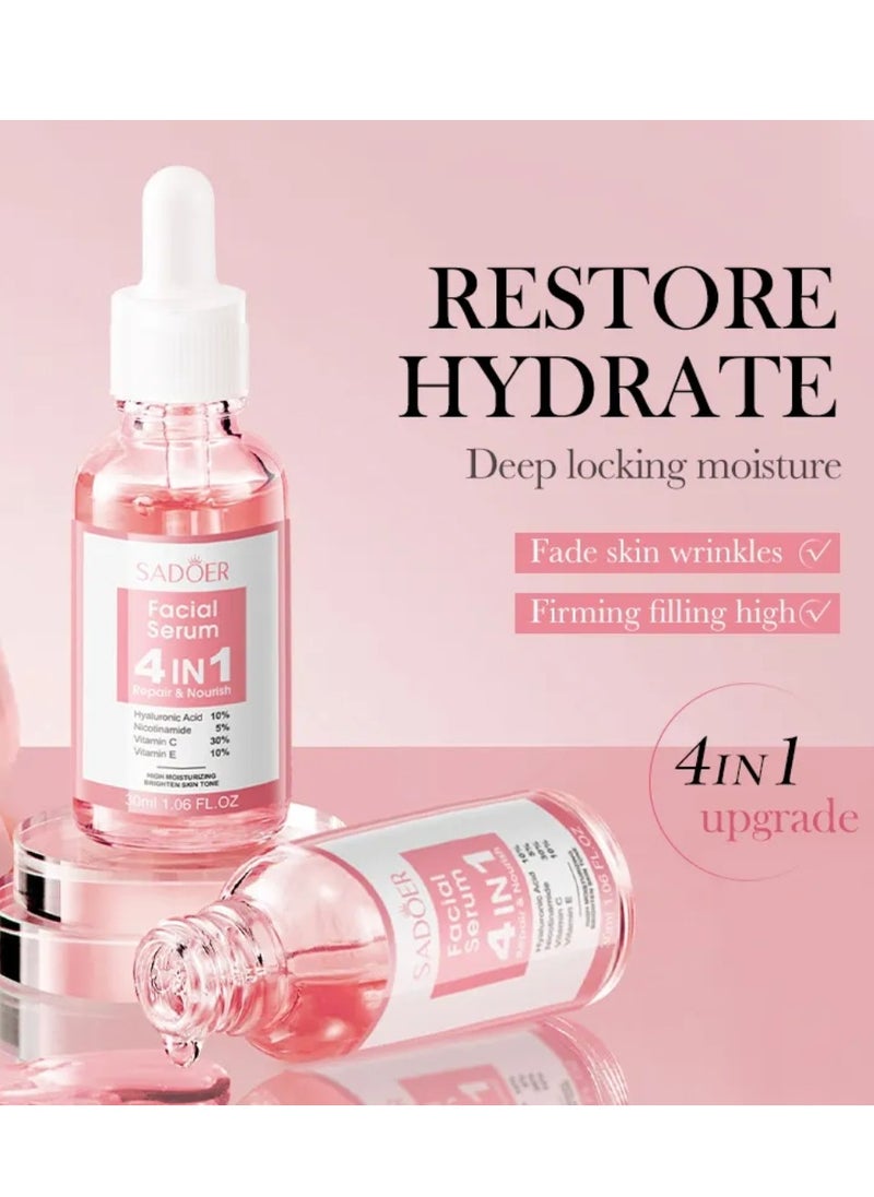 SADOER Facial Serum 4 in 1 Repair Nourish 30ml 4 in 1 Facial Serum with Hyaluronic Acid Vitamin C Nicotinamide Vitamin E for Moisturizing Hydrating Oil Control Anti Aging Anti Wrinkle Brightening Skincare Face Serum  - Image 3