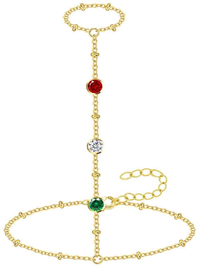 Poxtex Christmas Hand Chain Bracelets for Women Non Tainish,Dainty Red White Green Festive Holiday Bracelets for Women Christmas Bracelets for Christmas Stocking Stuffer Jewelry Gifts - Image 1