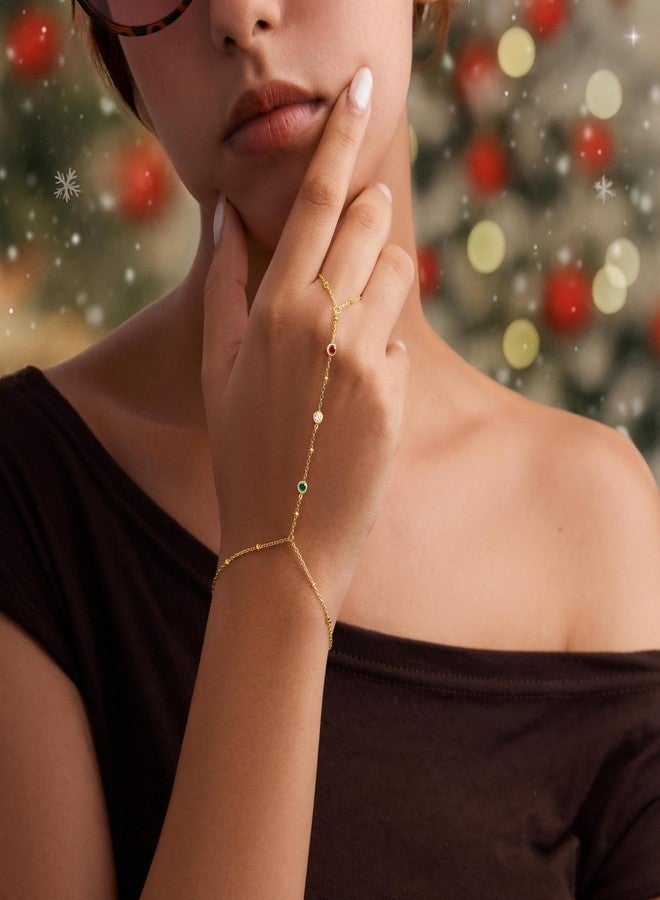 Poxtex Christmas Hand Chain Bracelets for Women Non Tainish,Dainty Red White Green Festive Holiday Bracelets for Women Christmas Bracelets for Christmas Stocking Stuffer Jewelry Gifts - Image 4